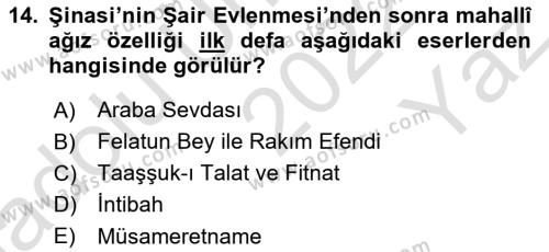 Tanzimat Dönemi Türk Edebiyatı 1 Dersi 2022 - 2023 Yılı Yaz Okulu Sınavı 14. Soru