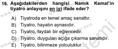 Tanzimat Dönemi Türk Edebiyatı 1 Dersi 2022 - 2023 Yılı Yaz Okulu Sınavı 16. Soru