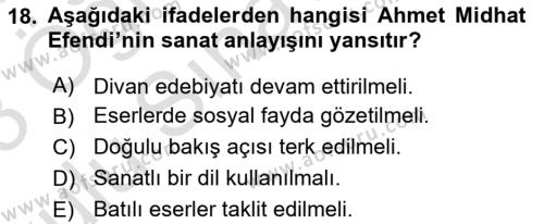 Tanzimat Dönemi Türk Edebiyatı 1 Dersi 2022 - 2023 Yılı Yaz Okulu Sınavı 18. Soru