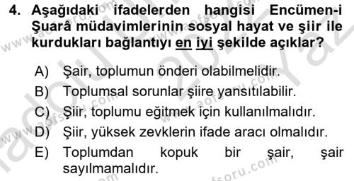 Tanzimat Dönemi Türk Edebiyatı 1 Dersi 2022 - 2023 Yılı Yaz Okulu Sınavı 4. Soru