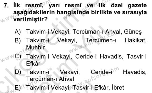 Tanzimat Dönemi Türk Edebiyatı 1 Dersi 2022 - 2023 Yılı Yaz Okulu Sınavı 7. Soru