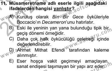 Tanzimat Dönemi Türk Edebiyatı 2 Dersi 2012 - 2013 Yılı (Vize) Ara Sınavı 11. Soru