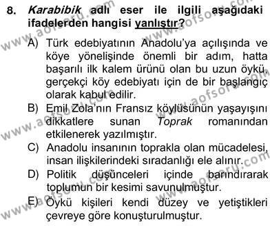 Tanzimat Dönemi Türk Edebiyatı 2 Dersi 2012 - 2013 Yılı (Vize) Ara Sınavı 8. Soru