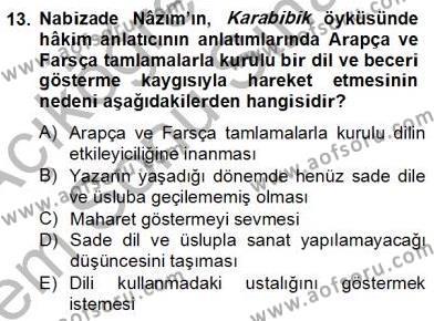 Tanzimat Dönemi Türk Edebiyatı 2 Dersi 2012 - 2013 Yılı (Final) Dönem Sonu Sınavı 13. Soru