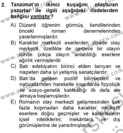 Tanzimat Dönemi Türk Edebiyatı 2 Dersi 2012 - 2013 Yılı (Final) Dönem Sonu Sınavı 2. Soru