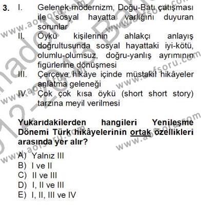 Tanzimat Dönemi Türk Edebiyatı 2 Dersi 2012 - 2013 Yılı (Final) Dönem Sonu Sınavı 3. Soru