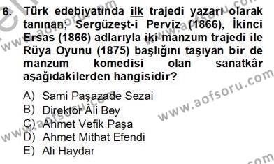 Tanzimat Dönemi Türk Edebiyatı 2 Dersi 2012 - 2013 Yılı (Final) Dönem Sonu Sınavı 6. Soru
