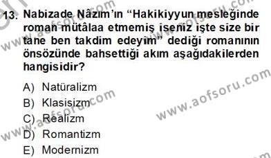 Tanzimat Dönemi Türk Edebiyatı 2 Dersi 2013 - 2014 Yılı (Final) Dönem Sonu Sınavı 13. Soru