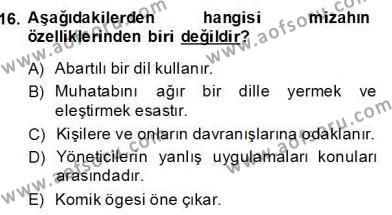 Tanzimat Dönemi Türk Edebiyatı 2 Dersi 2013 - 2014 Yılı (Final) Dönem Sonu Sınavı 16. Soru