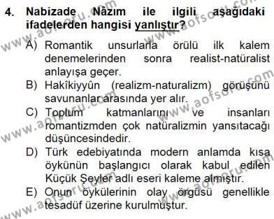Tanzimat Dönemi Türk Edebiyatı 2 Dersi 2014 - 2015 Yılı (Final) Dönem Sonu Sınavı 4. Soru