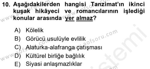 Tanzimat Dönemi Türk Edebiyatı 2 Dersi 2017 - 2018 Yılı (Vize) Ara Sınavı 10. Soru