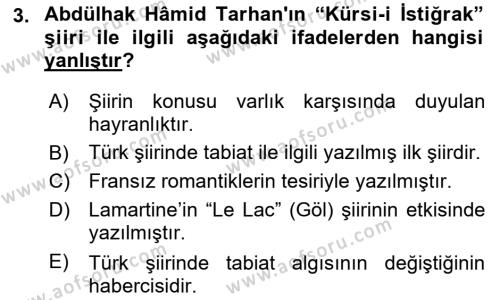 Tanzimat Dönemi Türk Edebiyatı 2 Dersi 2017 - 2018 Yılı (Vize) Ara Sınavı 3. Soru