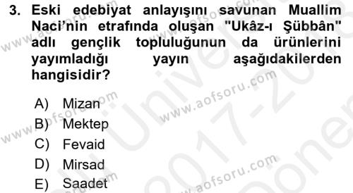Tanzimat Dönemi Türk Edebiyatı 2 Dersi 2017 - 2018 Yılı (Final) Dönem Sonu Sınavı 3. Soru