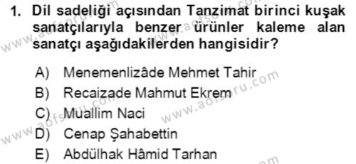 Tanzimat Dönemi Türk Edebiyatı 2 Dersi 2020 - 2021 Yılı Yaz Okulu Sınavı 1. Soru