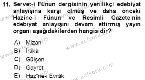 Tanzimat Dönemi Türk Edebiyatı 2 Dersi 2020 - 2021 Yılı Yaz Okulu Sınavı 11. Soru