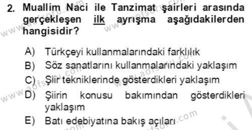 Tanzimat Dönemi Türk Edebiyatı 2 Dersi 2020 - 2021 Yılı Yaz Okulu Sınavı 2. Soru