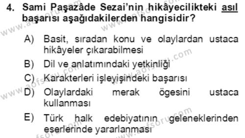 Tanzimat Dönemi Türk Edebiyatı 2 Dersi 2020 - 2021 Yılı Yaz Okulu Sınavı 4. Soru