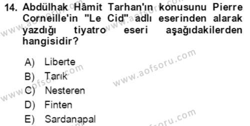 Tanzimat Dönemi Türk Edebiyatı 2 Dersi 2021 - 2022 Yılı (Vize) Ara Sınavı 14. Soru