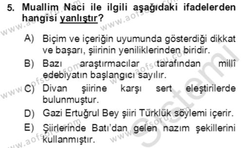 Tanzimat Dönemi Türk Edebiyatı 2 Dersi 2021 - 2022 Yılı (Vize) Ara Sınavı 5. Soru