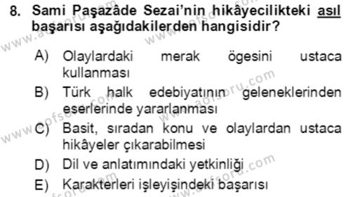 Tanzimat Dönemi Türk Edebiyatı 2 Dersi 2021 - 2022 Yılı (Vize) Ara Sınavı 8. Soru