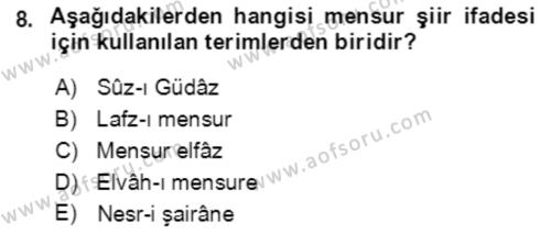 Tanzimat Dönemi Türk Edebiyatı 2 Dersi 2021 - 2022 Yılı (Final) Dönem Sonu Sınavı 8. Soru