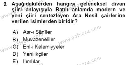 Tanzimat Dönemi Türk Edebiyatı 2 Dersi 2021 - 2022 Yılı (Final) Dönem Sonu Sınavı 9. Soru