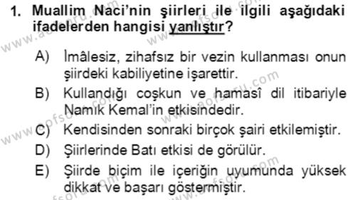 Tanzimat Dönemi Türk Edebiyatı 2 Dersi 2021 - 2022 Yılı Yaz Okulu Sınavı 1. Soru