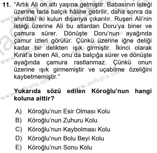 Halk Hikayeleri Dersi 2022 - 2023 Yılı Yaz Okulu Sınavı 11. Soru