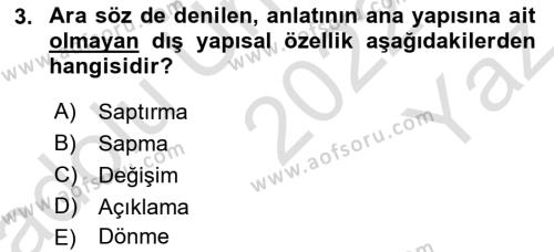 Halk Hikayeleri Dersi 2022 - 2023 Yılı Yaz Okulu Sınavı 3. Soru