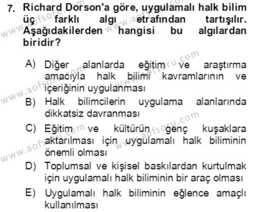 Halk Masalları Dersi 2017 - 2018 Yılı (Final) Dönem Sonu Sınavı 7. Soru