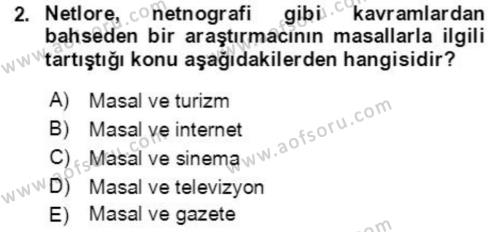 Halk Masalları Dersi 2018 - 2019 Yılı Yaz Okulu Sınavı 2. Soru