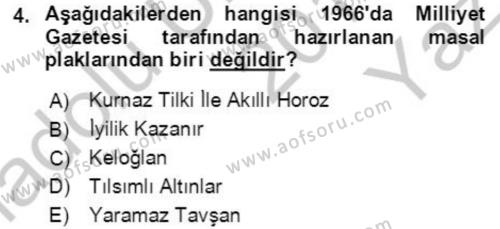 Halk Masalları Dersi 2018 - 2019 Yılı Yaz Okulu Sınavı 4. Soru