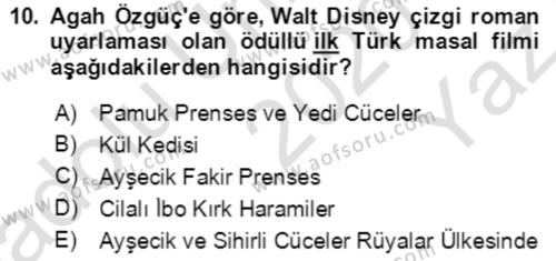 Halk Masalları Dersi 2020 - 2021 Yılı Yaz Okulu Sınavı 10. Soru