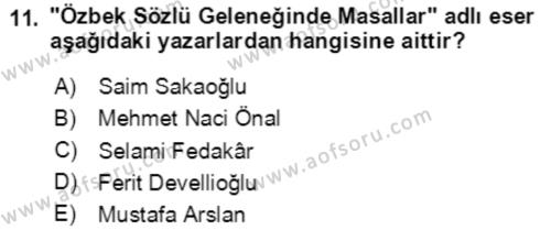 Halk Masalları Dersi 2020 - 2021 Yılı Yaz Okulu Sınavı 11. Soru