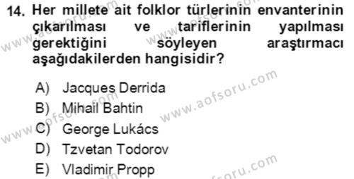 Halk Masalları Dersi 2020 - 2021 Yılı Yaz Okulu Sınavı 14. Soru