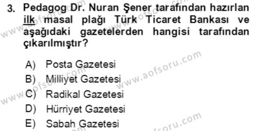 Halk Masalları Dersi 2020 - 2021 Yılı Yaz Okulu Sınavı 3. Soru