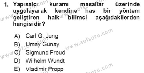 Halk Masalları Dersi 2021 - 2022 Yılı (Final) Dönem Sonu Sınavı 1. Soru