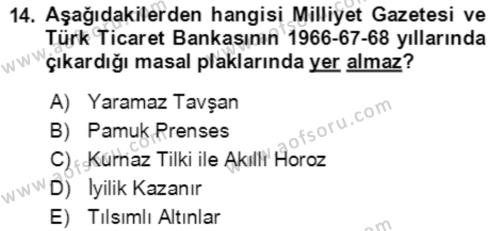 Halk Masalları Dersi 2021 - 2022 Yılı (Final) Dönem Sonu Sınavı 14. Soru