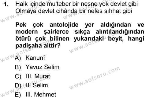 XVI. Yüzyıl Türk Edebiyatı Dersi 2012 - 2013 Yılı (Vize) Ara Sınavı 1. Soru