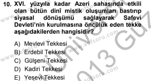 XVI. Yüzyıl Türk Edebiyatı Dersi 2012 - 2013 Yılı (Vize) Ara Sınavı 10. Soru