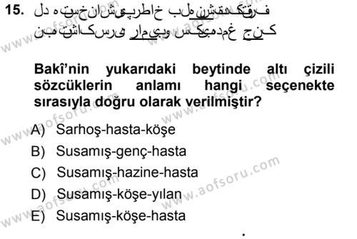 XVI. Yüzyıl Türk Edebiyatı Dersi 2012 - 2013 Yılı (Vize) Ara Sınavı 15. Soru