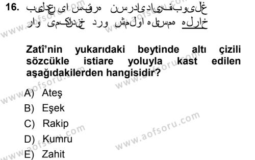 XVI. Yüzyıl Türk Edebiyatı Dersi 2012 - 2013 Yılı (Vize) Ara Sınavı 16. Soru