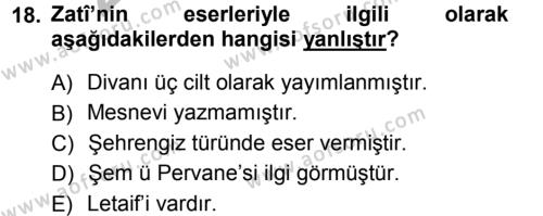 XVI. Yüzyıl Türk Edebiyatı Dersi 2012 - 2013 Yılı (Vize) Ara Sınavı 18. Soru