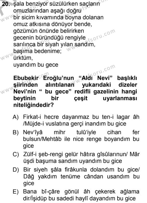 XVI. Yüzyıl Türk Edebiyatı Dersi 2012 - 2013 Yılı (Vize) Ara Sınavı 20. Soru