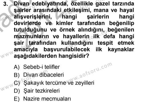 XVI. Yüzyıl Türk Edebiyatı Dersi 2012 - 2013 Yılı (Vize) Ara Sınavı 3. Soru