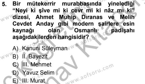 XVI. Yüzyıl Türk Edebiyatı Dersi 2012 - 2013 Yılı (Vize) Ara Sınavı 5. Soru