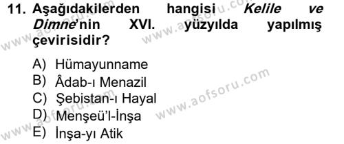 XVI. Yüzyıl Türk Edebiyatı Dersi 2012 - 2013 Yılı (Final) Dönem Sonu Sınavı 11. Soru