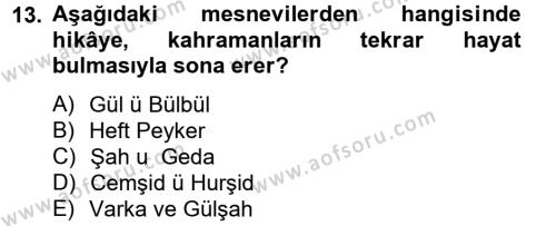 XVI. Yüzyıl Türk Edebiyatı Dersi 2012 - 2013 Yılı (Final) Dönem Sonu Sınavı 13. Soru