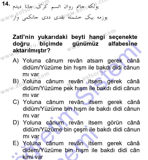 XVI. Yüzyıl Türk Edebiyatı Dersi 2012 - 2013 Yılı (Final) Dönem Sonu Sınavı 14. Soru