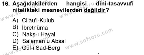 XVI. Yüzyıl Türk Edebiyatı Dersi 2012 - 2013 Yılı (Final) Dönem Sonu Sınavı 16. Soru